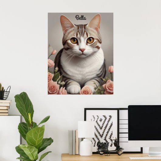 Verbluffende Amerikaanse Korthaar Kat met Delicate Poster (Thuiskantoor)