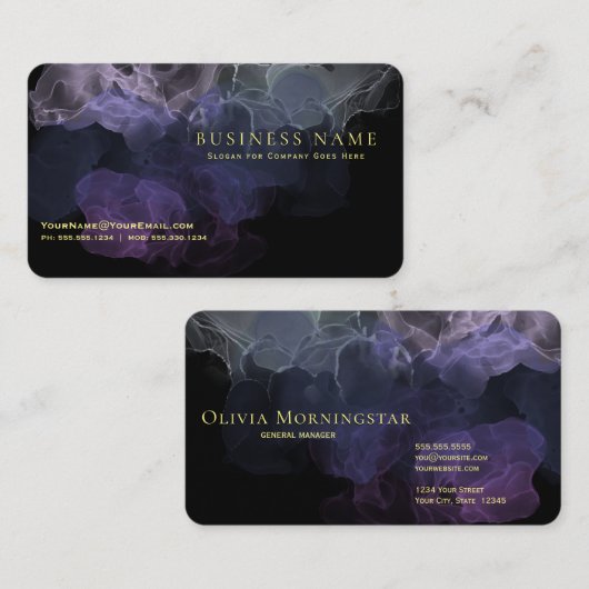 Verbluffende Amethyst Fluid Alcohol Inkt op Zwart Visitekaartje (Voorkant / Achterkant)