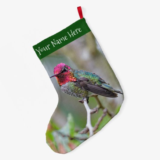 Verbluffende Anna's Hummingbird op Plum Tree Branc Grote Kerstsok (Achterkant (Hangend))