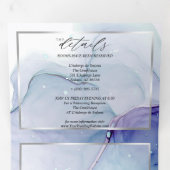 Verbluffende Aqua Violet Abstract Ink Tri Fold Inv Drieluik Uitnodiging (Binnenzijde eerst)