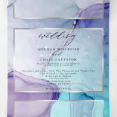 Verbluffende Aqua Violet Abstract Ink Tri Fold Inv Drieluik Uitnodiging (Binnenkant midden)