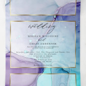 Verbluffende Aqua Violet Abstract Ink Tri Fold Inv Drieluik Uitnodiging (Binnenkant midden)