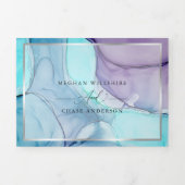 Verbluffende Aqua Violet Abstracte Inkt Drie-delig Drieluik Uitnodiging (Cover)