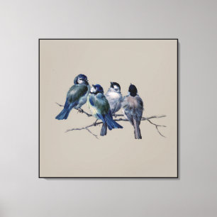 Verbluffende Art Blue Birds op vertakking x 4 Cad Canvas Afdruk