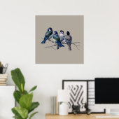 Verbluffende  Art Blue Birds op vertakking x 4 Cad Poster (Thuiskantoor)