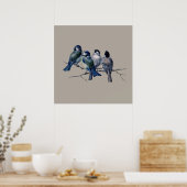 Verbluffende  Art Blue Birds op vertakking x 4 Cad Poster (Keuken)