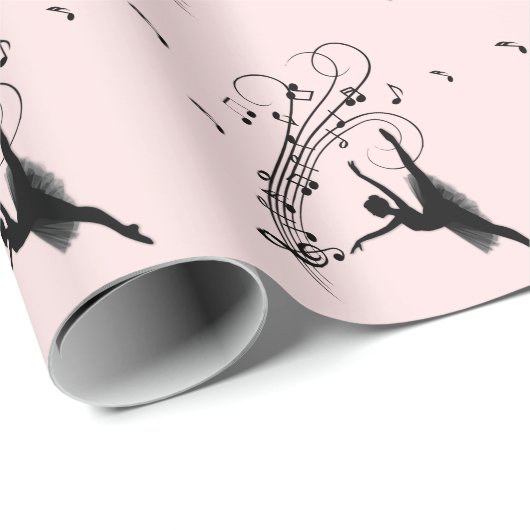 Verbluffende Ballerina Dancing met Music Pink Cadeaupapier (Rol Hoek)