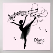 Verbluffende Ballerina Dancing met Music Pink Poster (Voorkant)