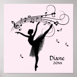 Verbluffende Ballerina Dancing met Music Pink Poster