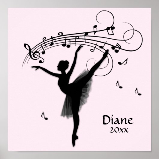 Verbluffende Ballerina Dancing met Music Pink Poster (Voorkant)