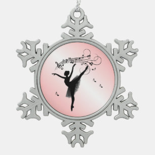 Verbluffende Ballerina Dancing met Music Pink Tin Sneeuwvlok Ornament