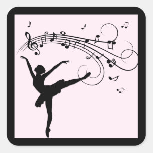 Verbluffende Ballerina Dancing met Music Pink Vierkante Sticker