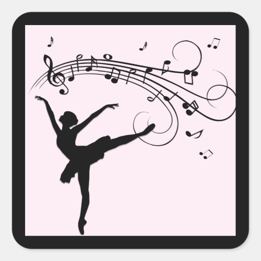 Verbluffende Ballerina Dancing met Music Pink Vierkante Sticker (Voorkant)