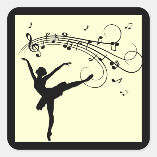 Verbluffende Ballerina Dancing met Music Yellow Vierkante Sticker (Voorkant)