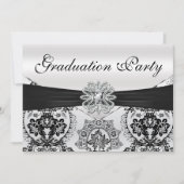 Verbluffende Black en Silver Damask Graduparty Kaart (Voorkant)