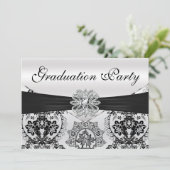 Verbluffende Black en Silver Damask Graduparty Kaart (Staand voorkant)