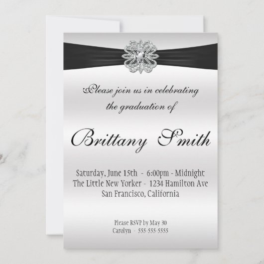 Verbluffende Black en Silver Damask Graduparty Kaart (Achterkant)
