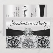 Verbluffende Black en Silver Damask Graduparty Kaart (Voorkant / Achterkant)