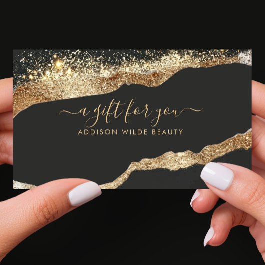Verbluffende Black Gold Glitter Script Salon Gift  Visitekaartje
