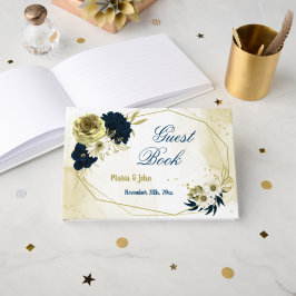 Verbluffende blauw ivoren goudbloemen van de marin gastenboek