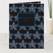 Verbluffende blauwe bloemen op zwarte wijn wenskaa kaart (Voorkant)