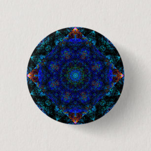 Verbluffende Blauwe Boheemse Kaleidoscoop, Ronde Button 3,2 Cm