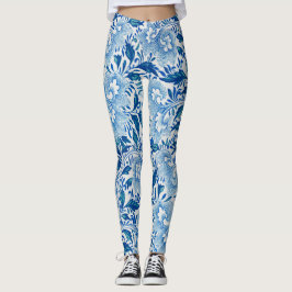 Verbluffende Blauwe en Witte Floral Aziatische Kij Leggings