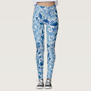 Verbluffende Blauwe en Witte Floral Aziatische Kij Leggings