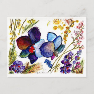 Verbluffende blauwe orchidee en bladeren briefkaart