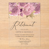 Verbluffende bleekroze Floral Gold Retirement Part Acryl Uitnodigingen (Voorkant)