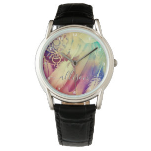 Verbluffende Boho Bohemian Dreamcatcher Feathers C Horloge
