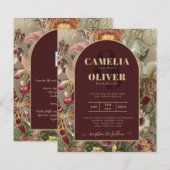 Verbluffende  botanische Bourgogne Floral Weddin (Voorkant / Achterkant)