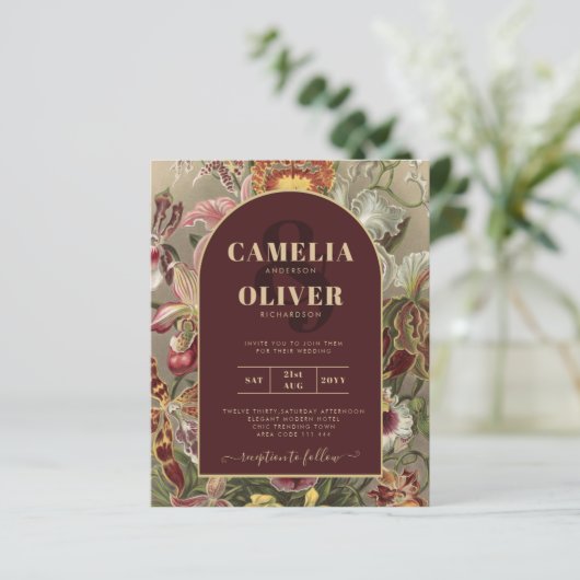 Verbluffende  botanische Bourgogne Floral Weddin (Staand voorkant)