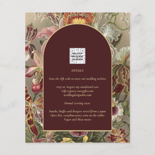 Verbluffende  botanische Bourgogne Floral Weddin (Achterkant)