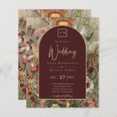 Verbluffende  botanische Bourgogne Floral Weddin (Voorkant / Achterkant)