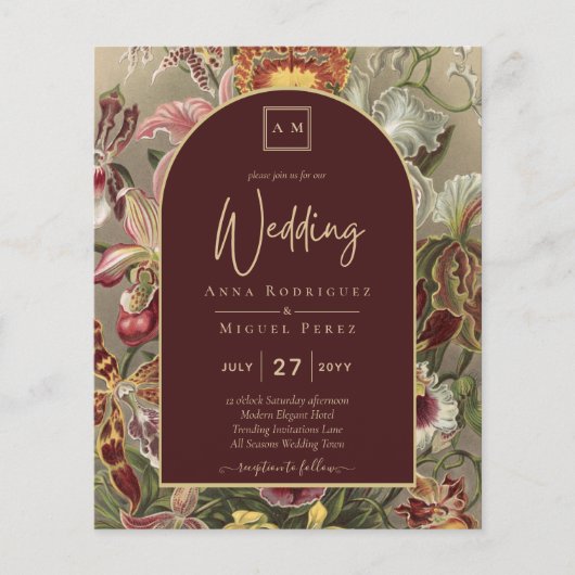 Verbluffende  botanische Bourgogne Floral Weddin (Voorkant)