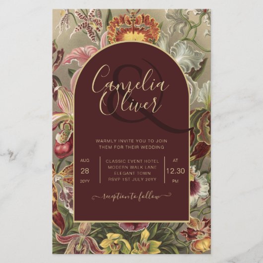 Verbluffende  botanische Bourgogne Floral Weddin Flyer (Voorkant)