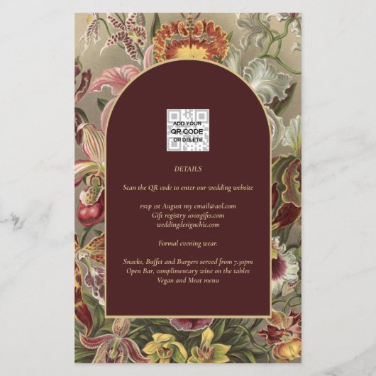 Verbluffende  botanische Bourgogne Floral Weddin Flyer (Achterkant)