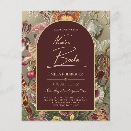 Verbluffende  botanische Bourgogne Floral Weddin Flyer (Voorkant)