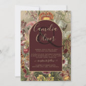 Verbluffende  botanische Bourgogne Floral Weddin Kaart (Voorkant)