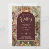 Verbluffende  botanische Bourgogne Floral Weddin Kaart (Voorkant)