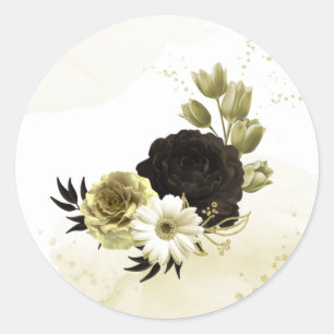 Verbluffende bruine ivoren goudbloemen ronde sticker