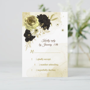 Verbluffende bruine ivoren goudbloemen RSVP kaartje