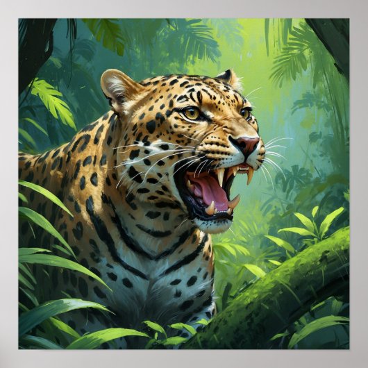 Verbluffende brullende luipaard schilderij wilde d poster (Voorkant)