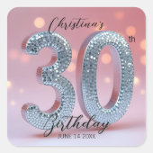 Verbluffende Chic Pink en Silver Sequin 30 Verjaar Vierkante Sticker (Voorkant)