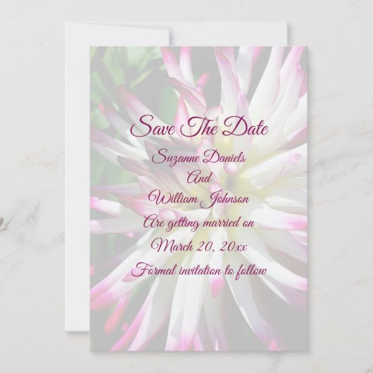 Verbluffende Dahlia Bloem Bruiloft Save The Date (Voorkant)