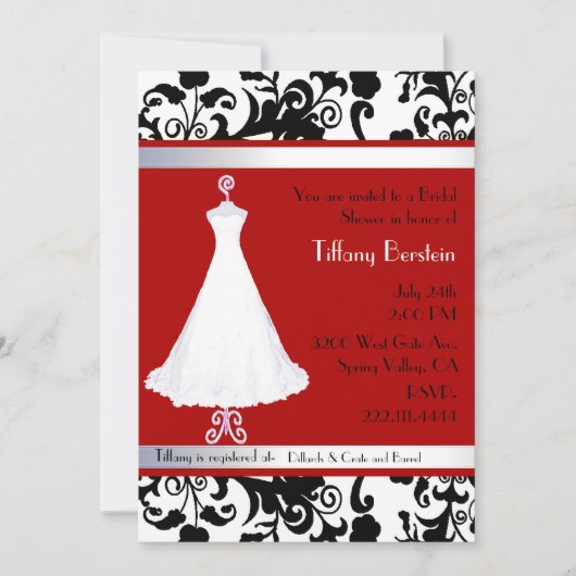 Verbluffende Damask Bridal Shower Invitation Kaart (Voorkant)