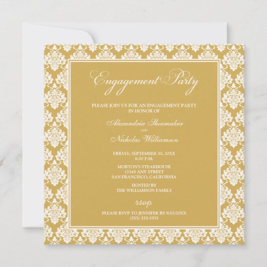 Verbluffende Damask Engagement Party Invite (goud) Kaart (Voorkant)