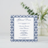 Verbluffende Damask repesal Dinner Invite (marine) Kaart (Staand voorkant)