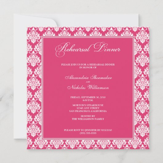 Verbluffende Damask repetitie Dinner Invite (fusch Kaart (Voorkant)